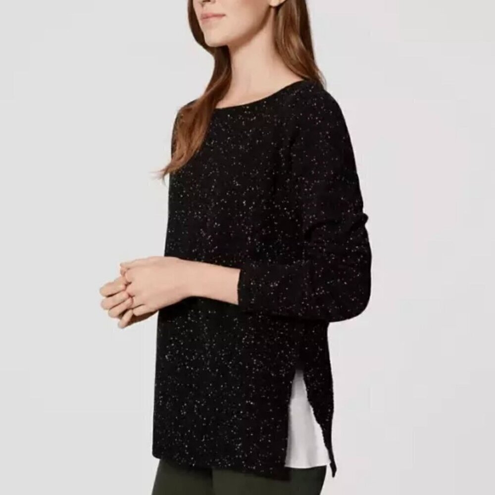 LOFT Black Speckled Crewneck Sweater